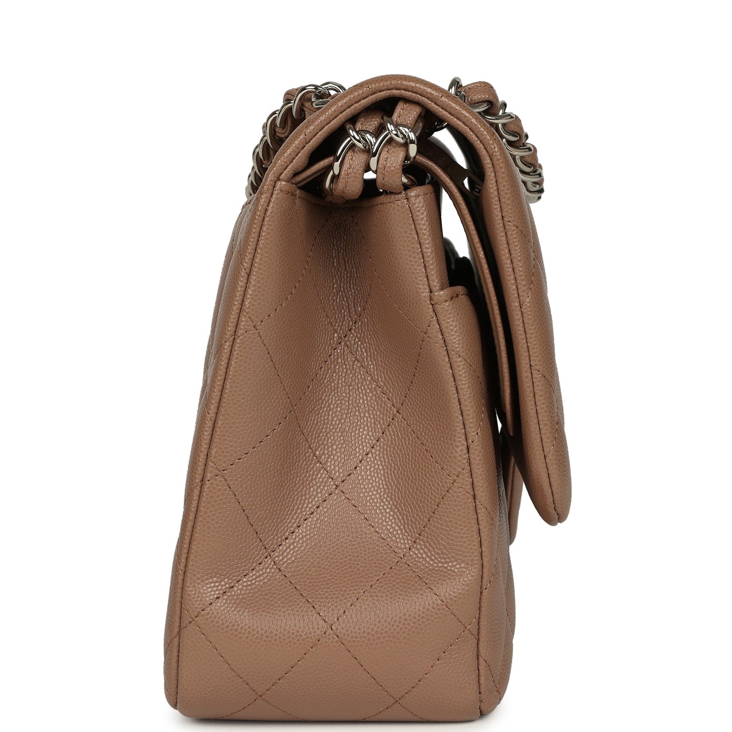 Chanel Jumbo Classic Double Flap Bag Dark Beige Caviar Silver Hardware