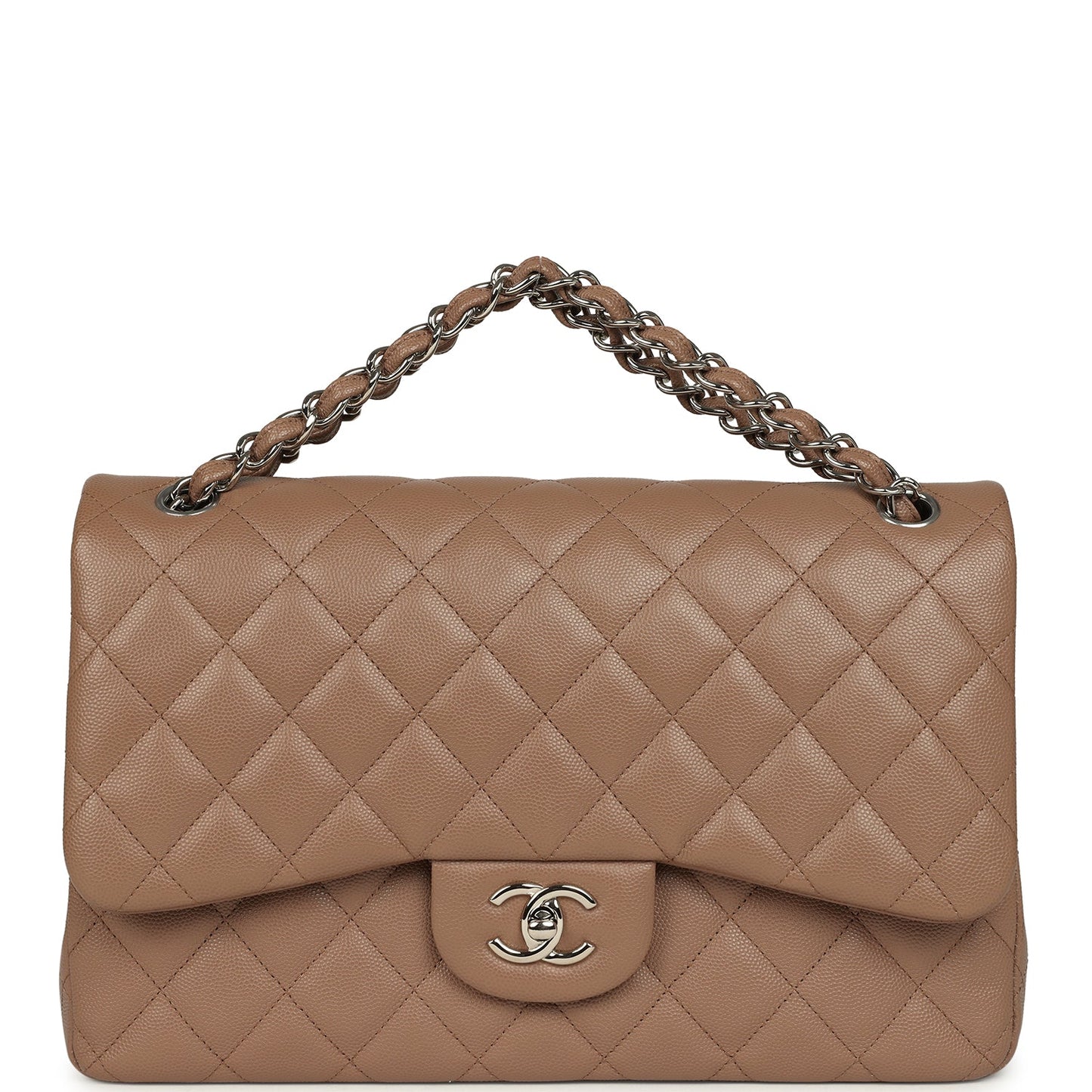 Chanel Jumbo Classic Double Flap Bag Dark Beige Caviar Silver Hardware