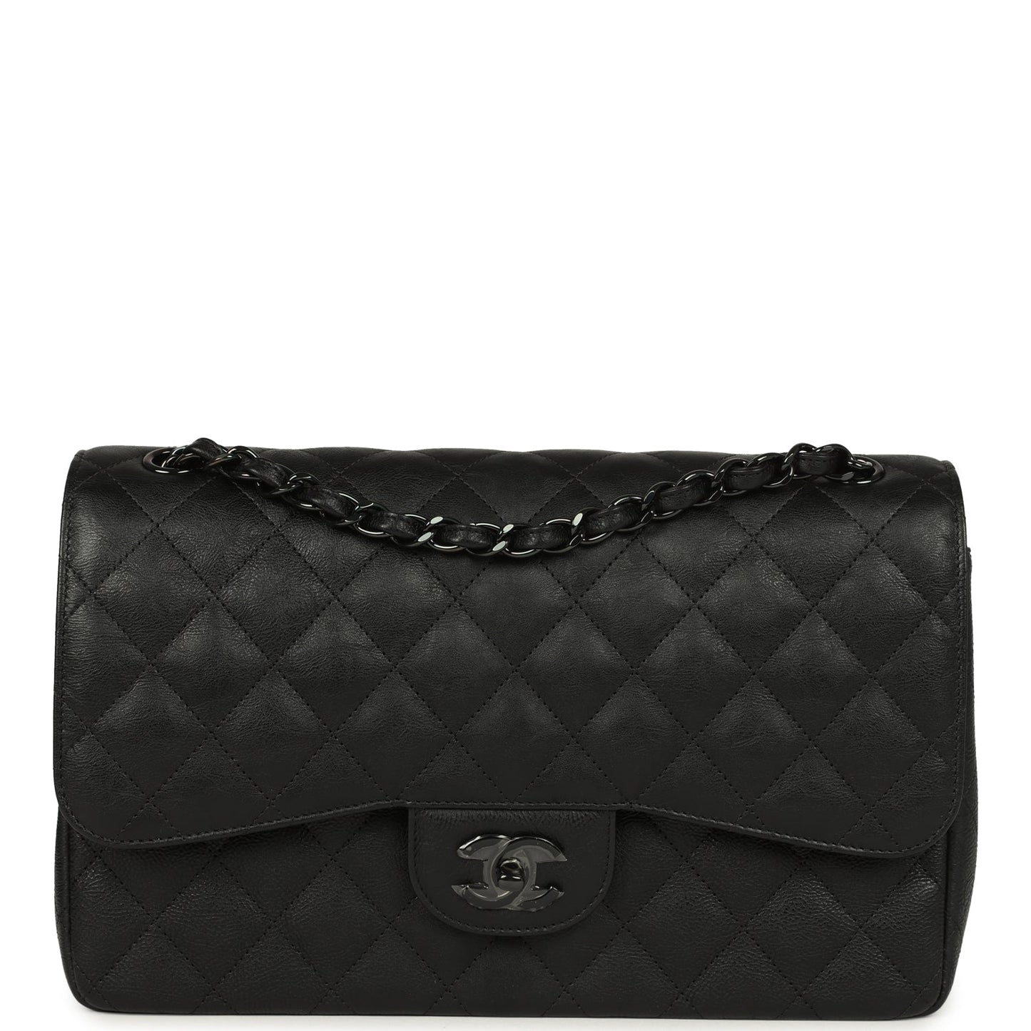 Chanel Jumbo Classic Double Flap Bag So Black Crumpled Calfskin Black Hardware