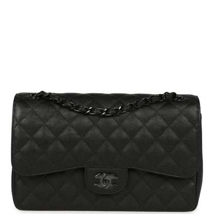Chanel Jumbo Classic Double Flap Bag So Black Crumpled Calfskin Black Hardware