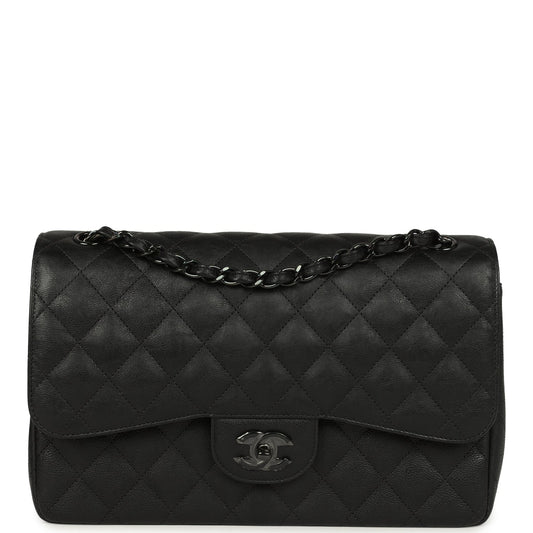Chanel Jumbo Classic Double Flap Bag So Black Crumpled Calfskin Black Hardware