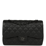Chanel Jumbo Classic Double Flap Bag So Black Crumpled Calfskin Black Hardware