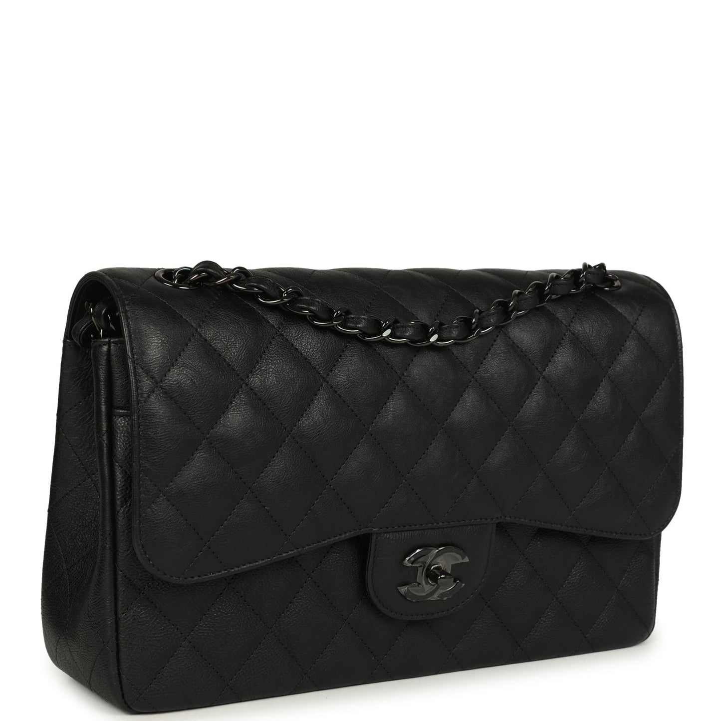 Chanel Jumbo Classic Double Flap Bag So Black Crumpled Calfskin Black Hardware