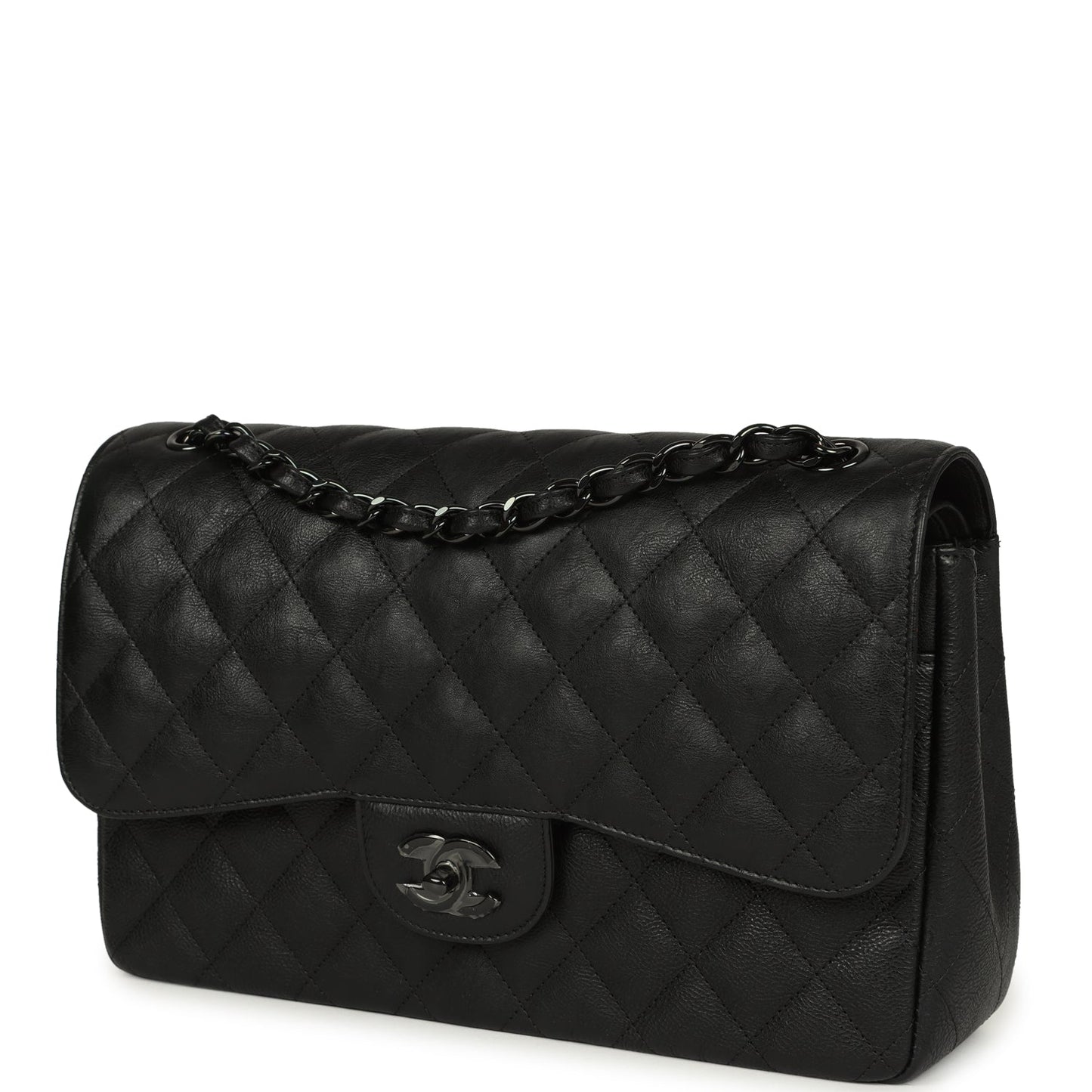Chanel Jumbo Classic Double Flap Bag So Black Crumpled Calfskin Black Hardware