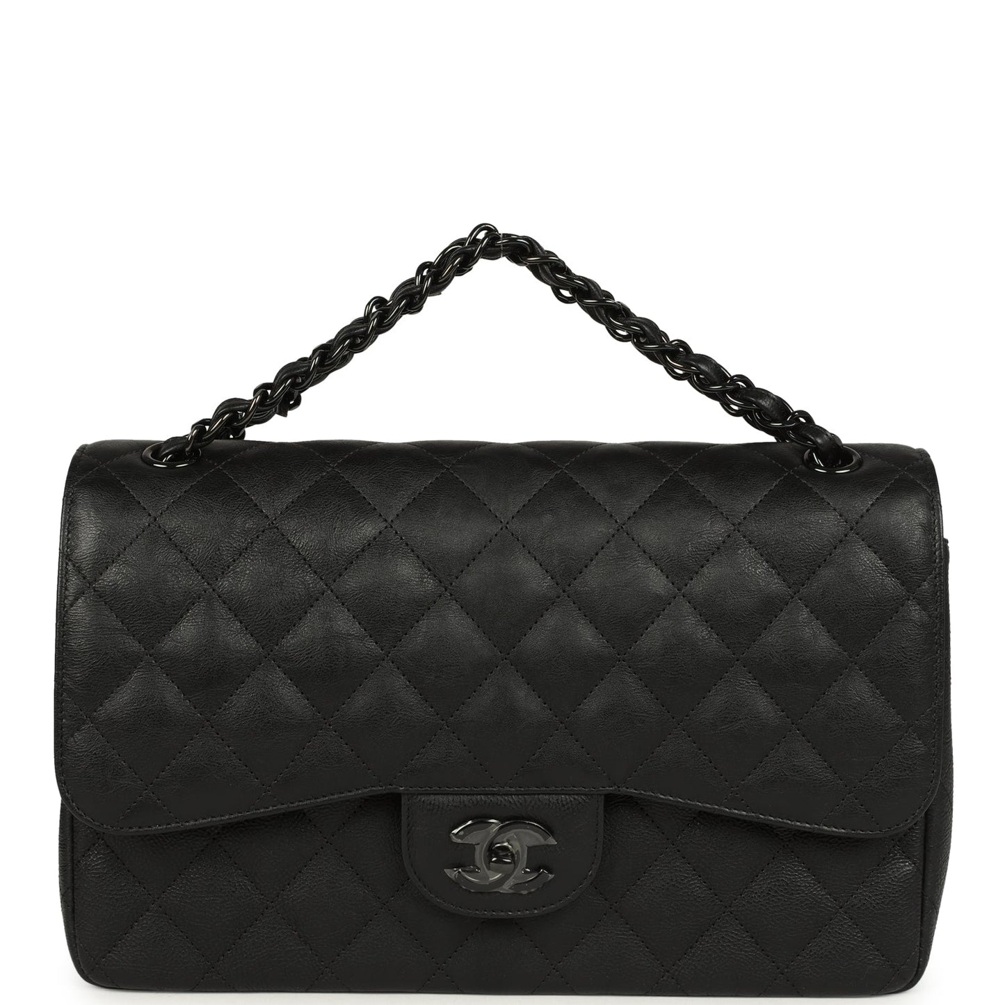 Chanel Jumbo Classic Double Flap Bag So Black Crumpled Calfskin Black Hardware