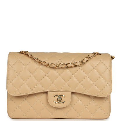 Chanel Jumbo Classic Double Flap Bag Light Beige Caviar Light Gold Hardware