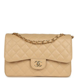 Chanel Jumbo Classic Double Flap Bag Light Beige Caviar Light Gold Hardware