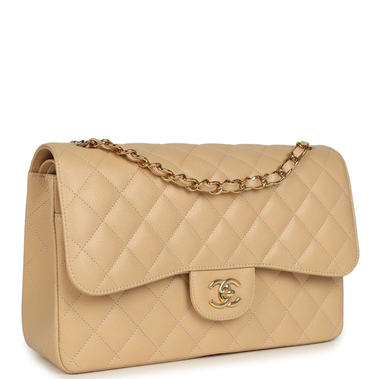 Chanel Jumbo Classic Double Flap Bag Light Beige Caviar Light Gold Hardware