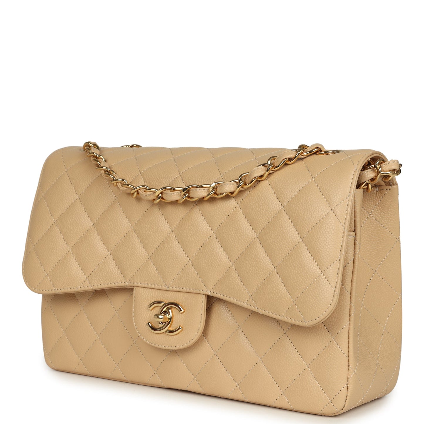 Chanel Jumbo Classic Double Flap Bag Light Beige Caviar Light Gold Hardware