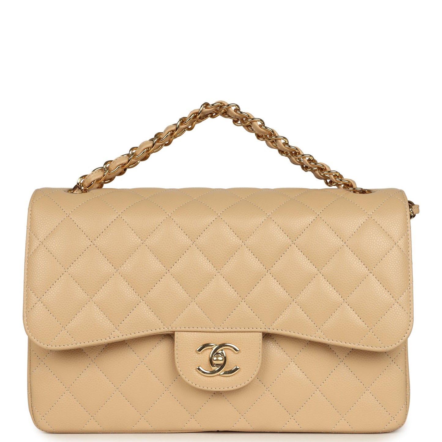 Chanel Jumbo Classic Double Flap Bag Light Beige Caviar Light Gold Hardware
