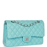 Chanel Medium Classic Double Flap Bag Blue Lambskin Silver Hardware