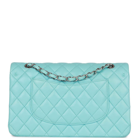 Chanel Medium Classic Double Flap Bag Blue Lambskin Silver Hardware