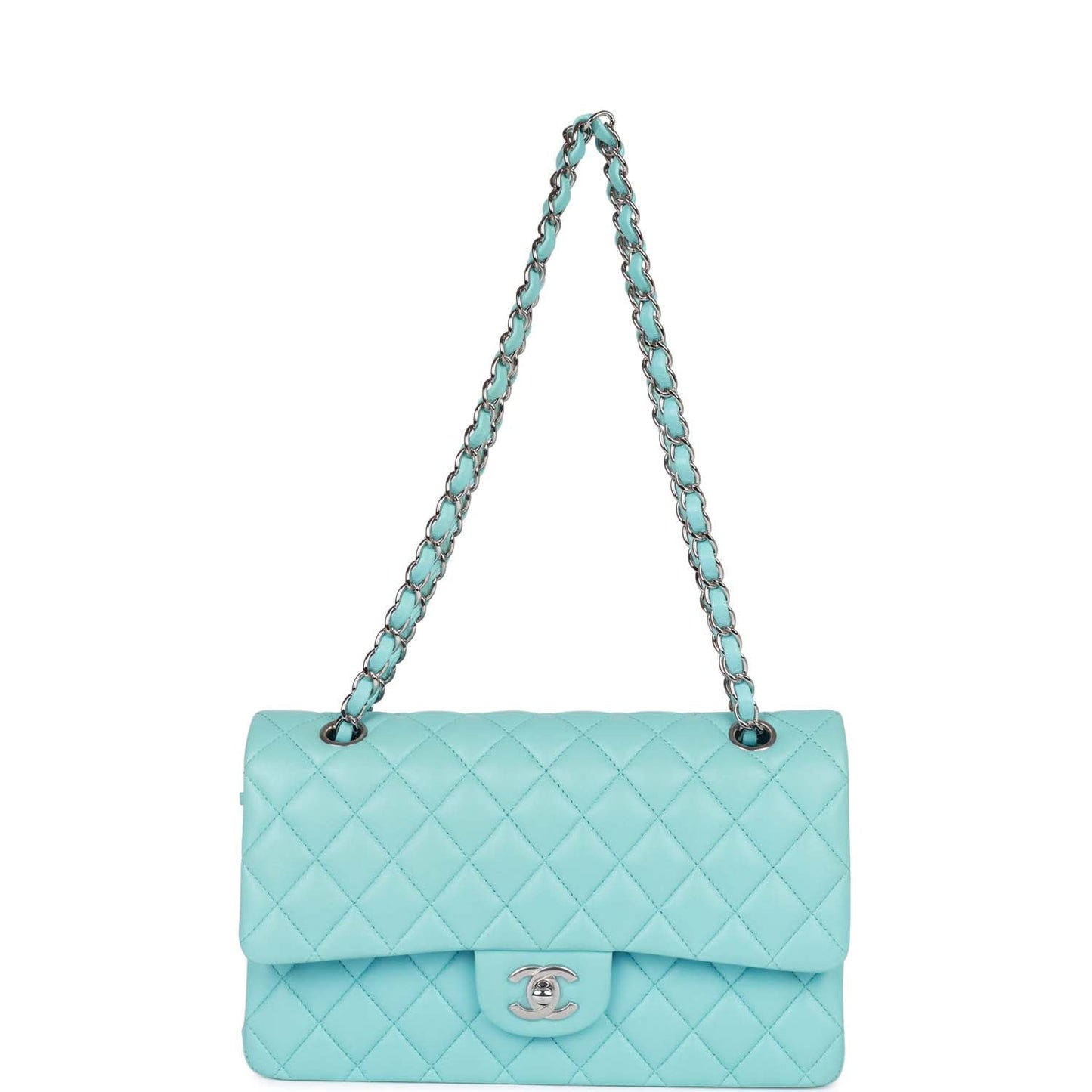 Chanel Medium Classic Double Flap Bag Blue Lambskin Silver Hardware