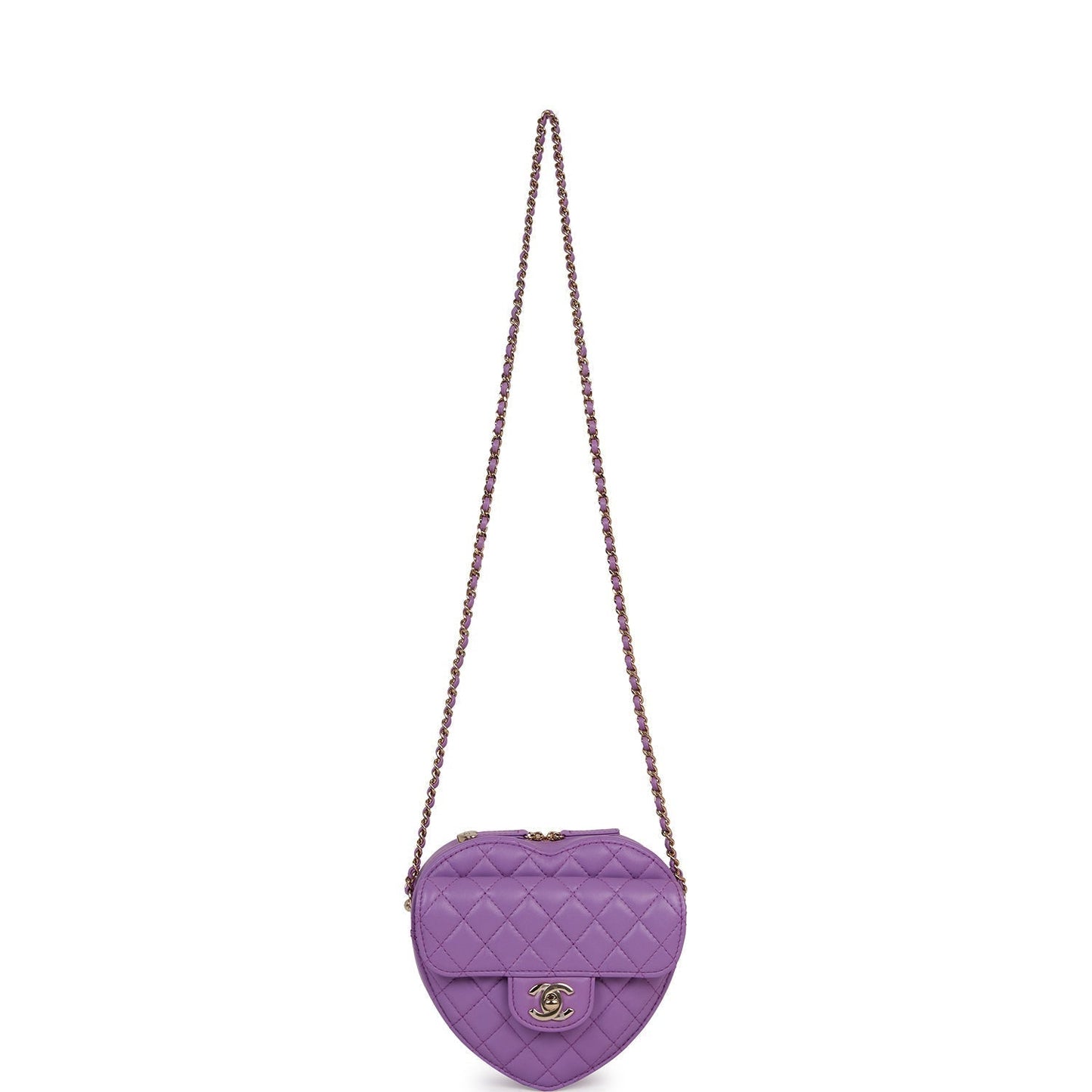 Chanel CC In Love Large Heart Bag Purple Lambskin Light Gold Hardware