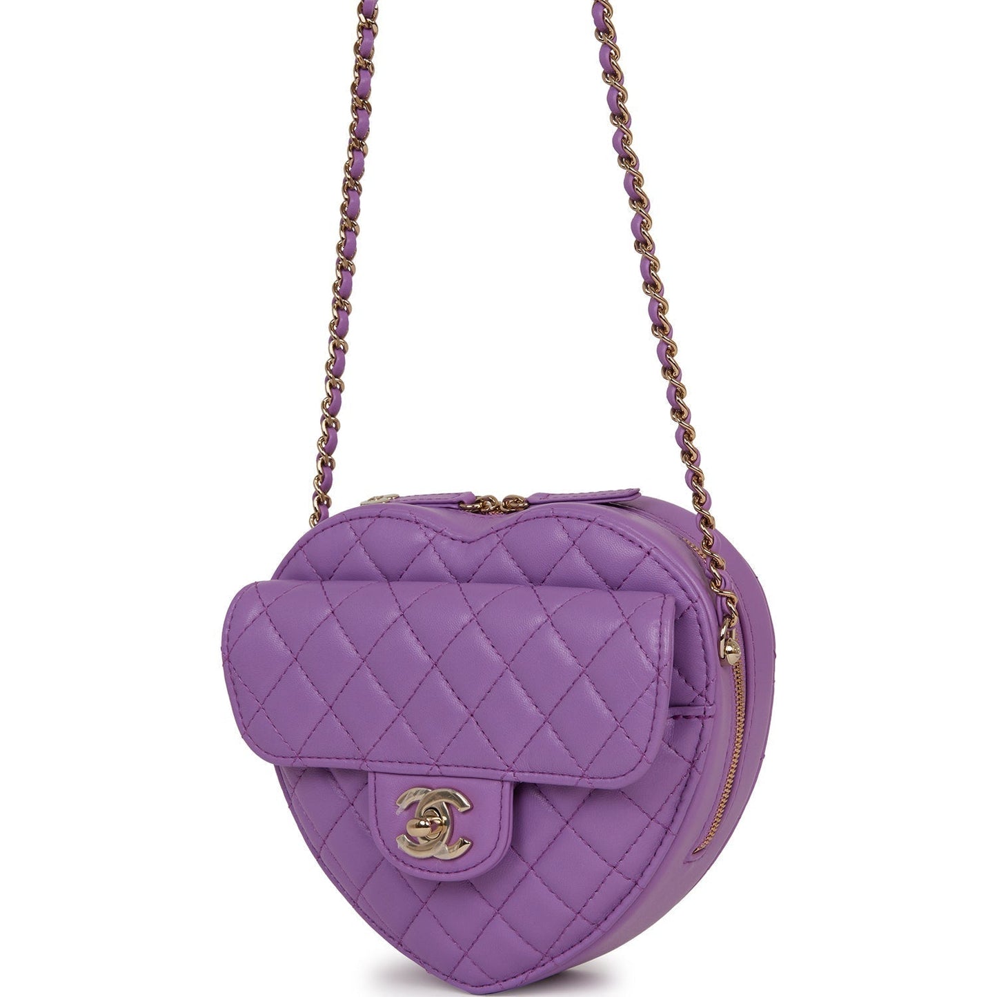 Chanel CC In Love Large Heart Bag Purple Lambskin Light Gold Hardware