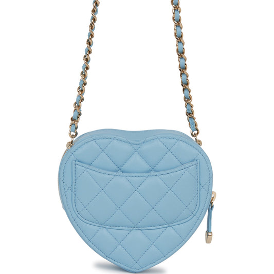Chanel CC In Love Heart Clutch with Chain Blue Lambskin Light Gold Hardware