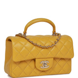Chanel Mini Rectangular Flap with Top Handle Yellow Lambskin Light Gold Hardware