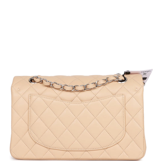 Chanel Small Classic Double Flap Beige Lambskin Silver Hardware