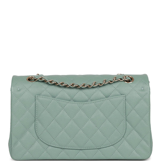 Chanel Medium Classic Double Flap Bag Green Caviar Light Gold Hardware