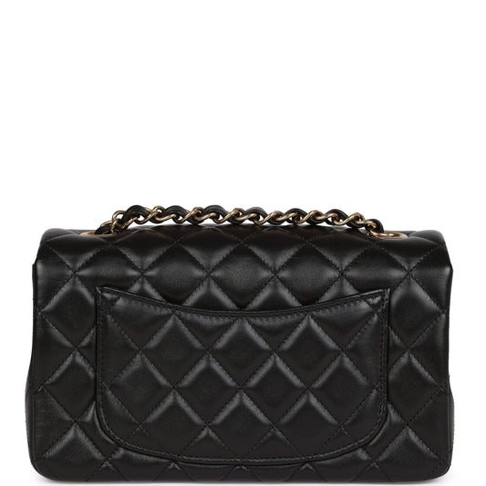 Chanel Mini Rectangular Flap Bag Black Lambskin Light Gold Hardware