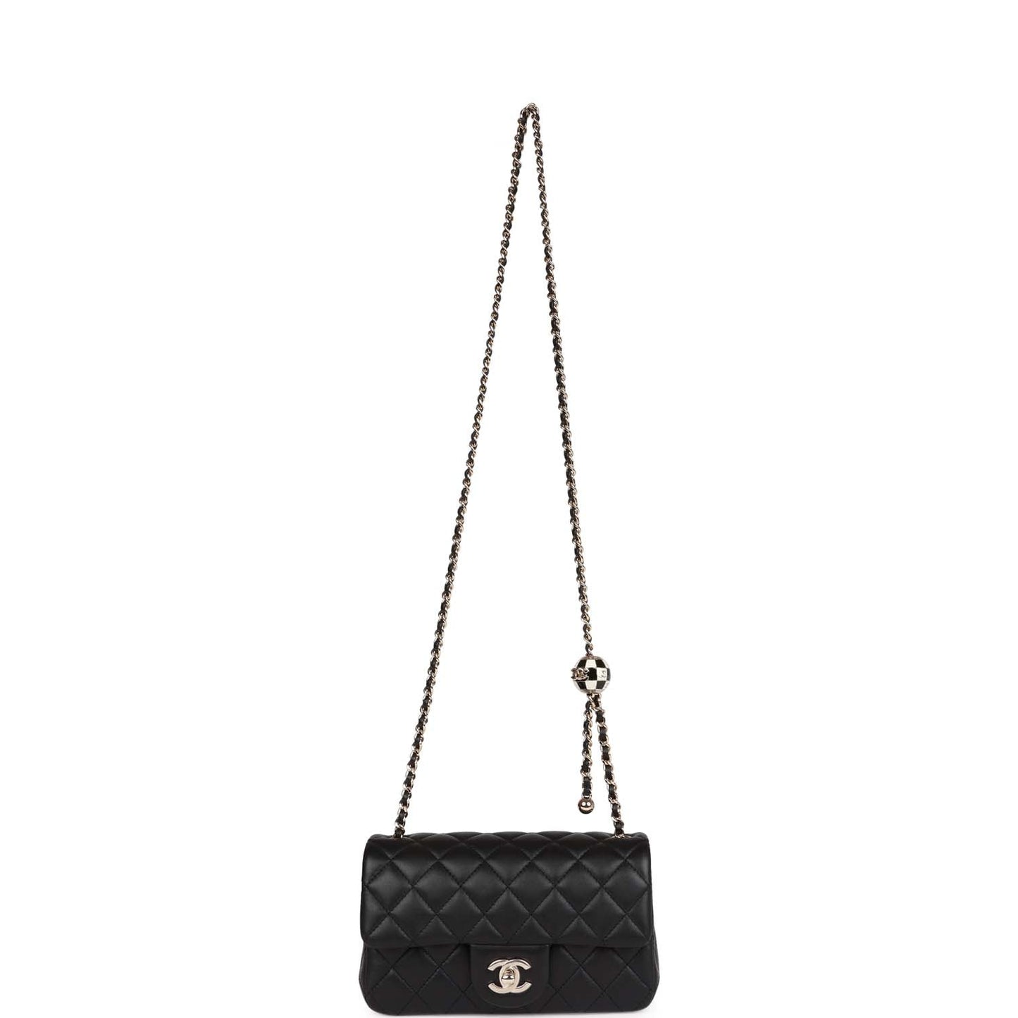 Chanel Pearl Crush Mini Rectangular Flap Bag Black Lambskin Light Gold Hardware