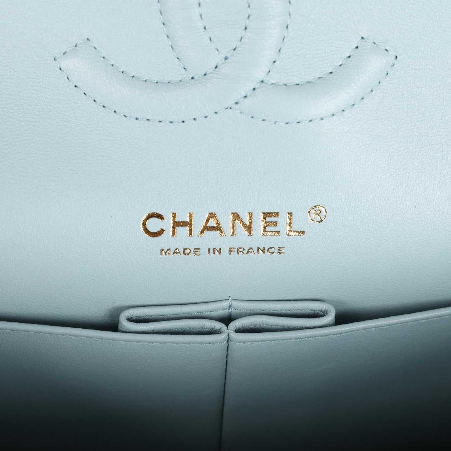 Chanel Medium Classic Double Flap Light Blue Caviar Light Gold Hardware