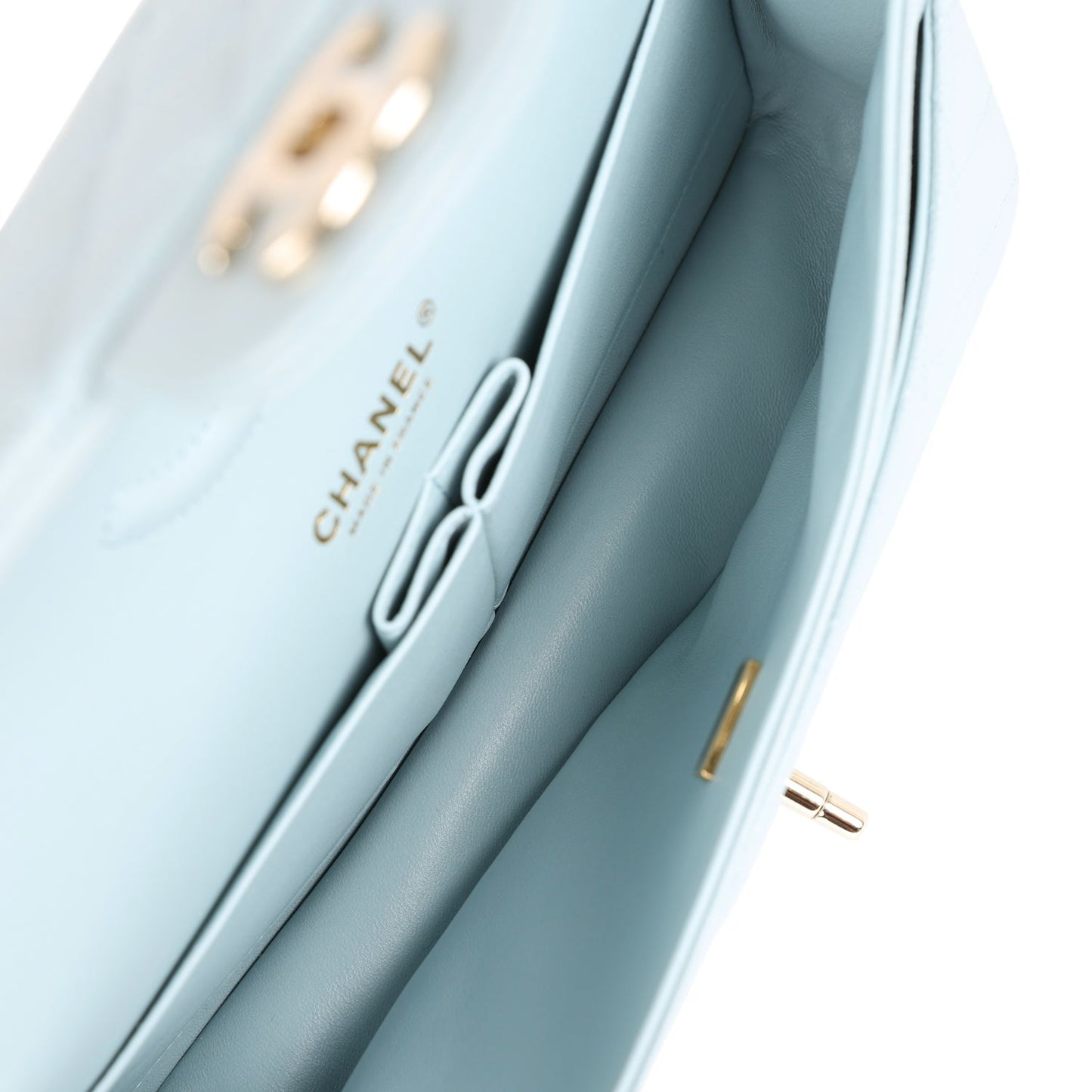 Chanel Medium Classic Double Flap Light Blue Caviar Light Gold Hardware
