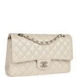 Chanel Medium Classic Double Flap Pearlescent Ivory Caviar Brushed Silver Hardware