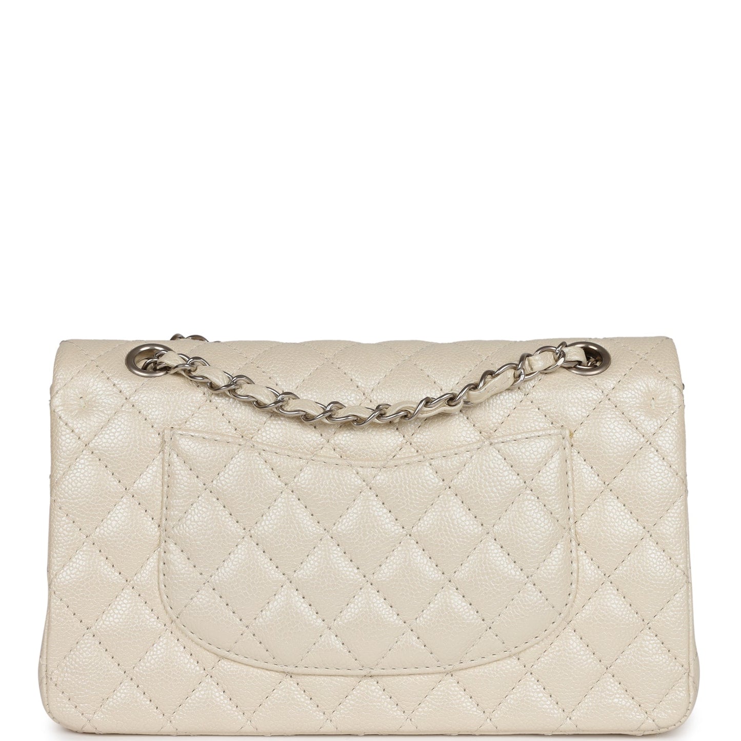 Chanel Medium Classic Double Flap Pearlescent Ivory Caviar Brushed Silver Hardware