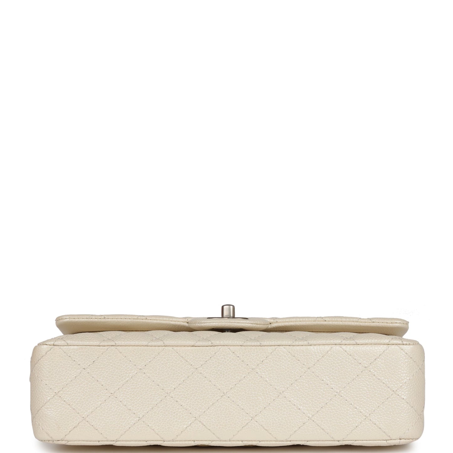 Chanel Medium Classic Double Flap Pearlescent Ivory Caviar Brushed Silver Hardware