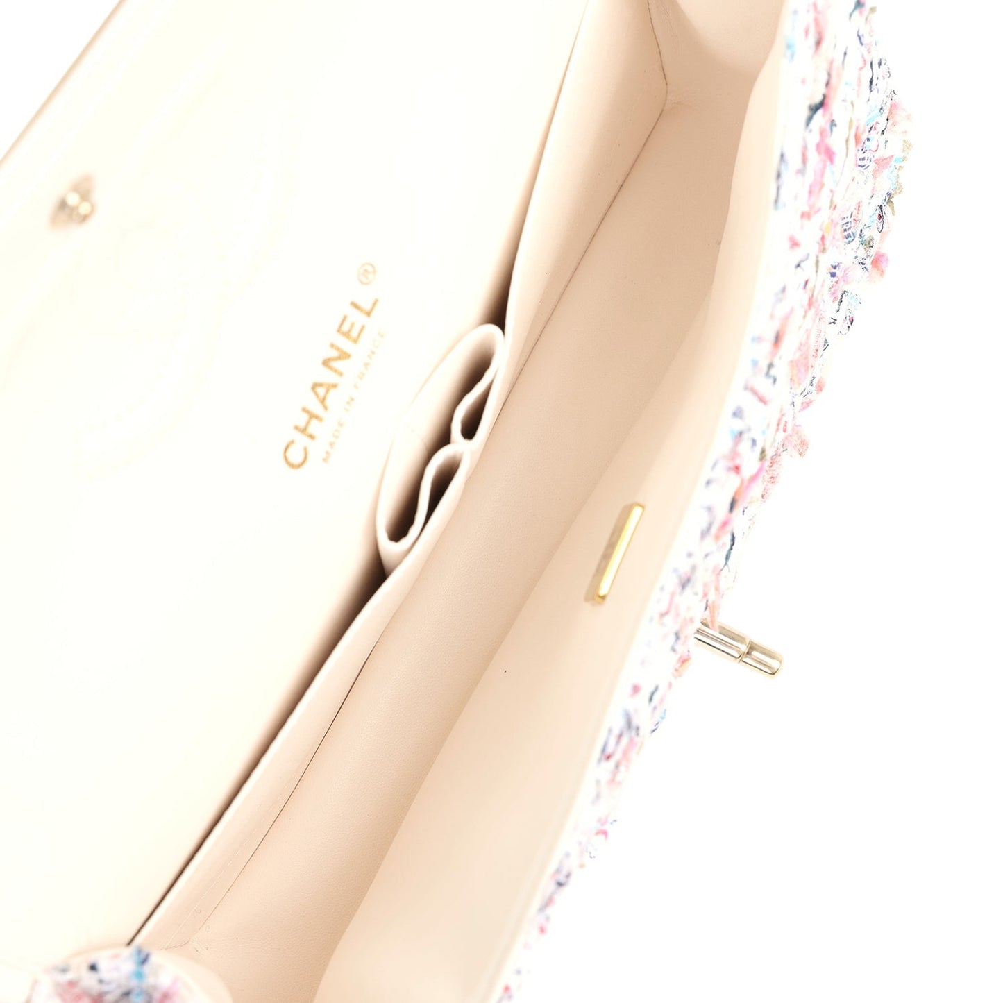 Pre-owned Chanel Medium Classic Double Flap White Multicolored Tweed Light Gold Hardware