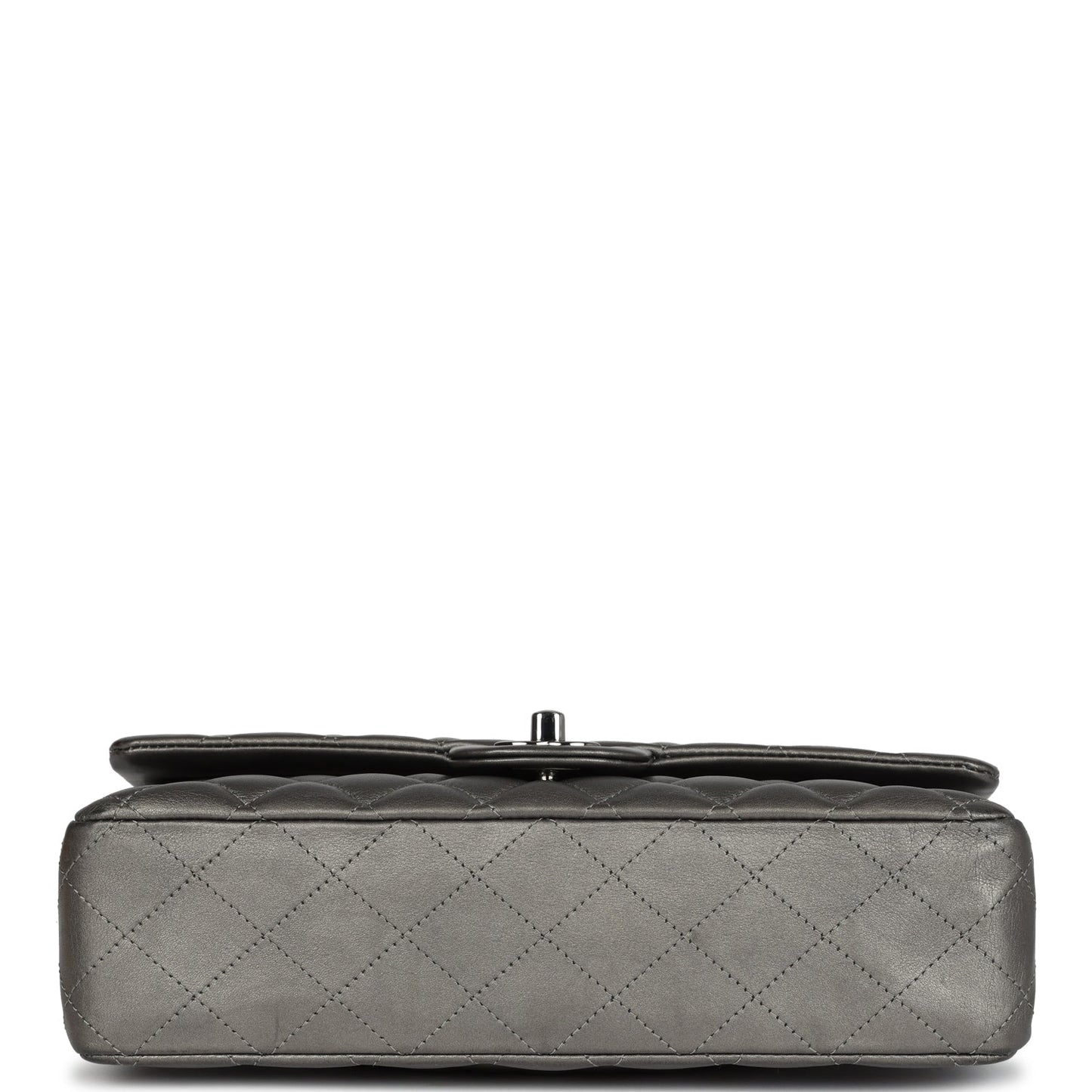 Chanel Medium Classic Double Flap Bag Metallic Grey Lambskin Silver Hardware