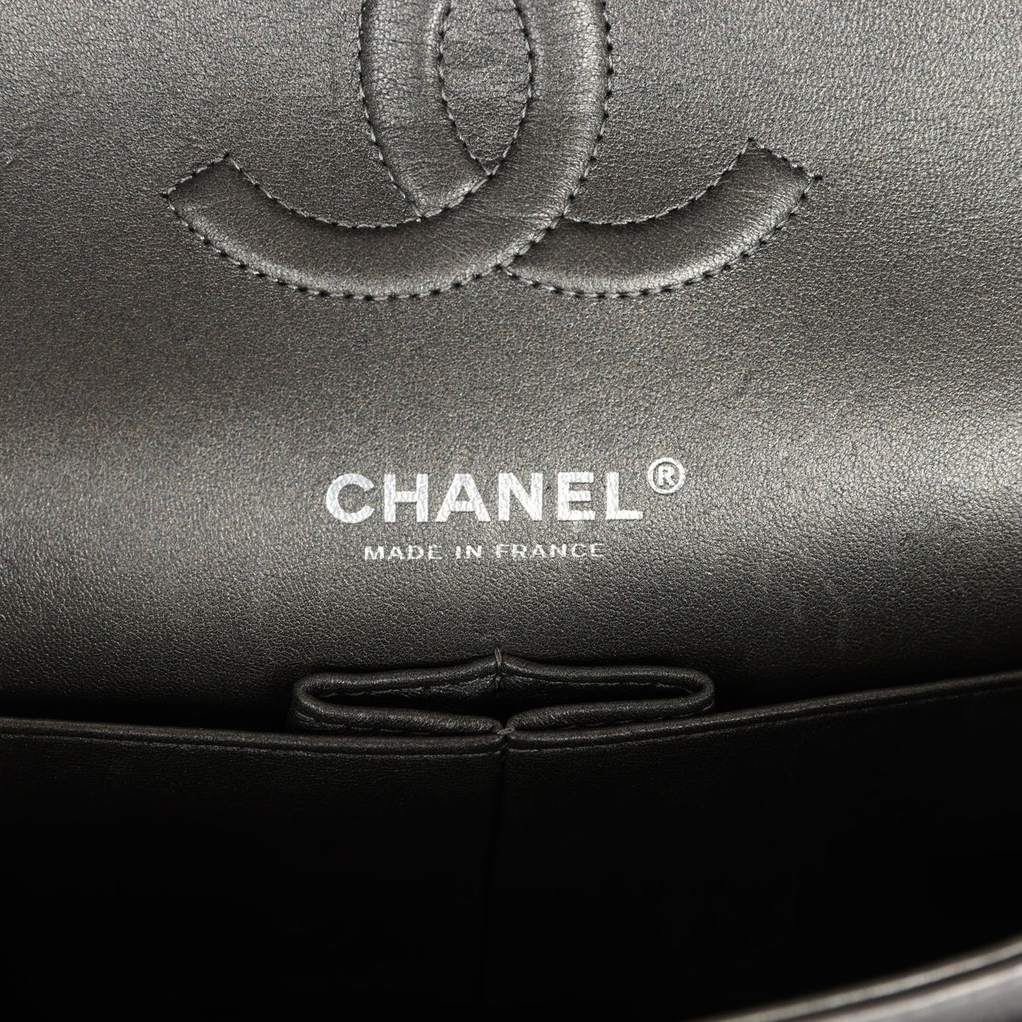 Chanel Medium Classic Double Flap Bag Metallic Grey Lambskin Silver Hardware