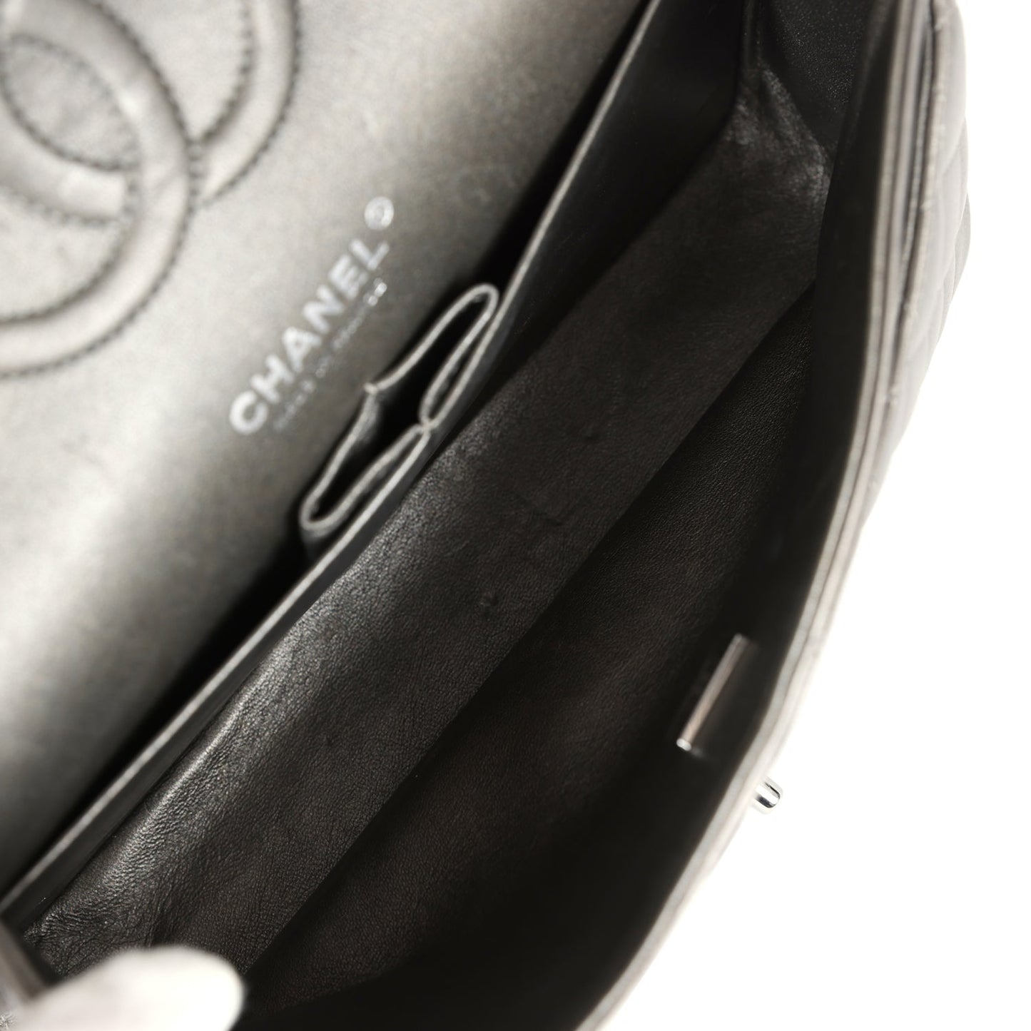 Chanel Medium Classic Double Flap Bag Metallic Grey Lambskin Silver Hardware
