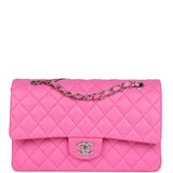 Chanel Medium Classic Double Flap Dark Pink Lambskin Silver Hardware