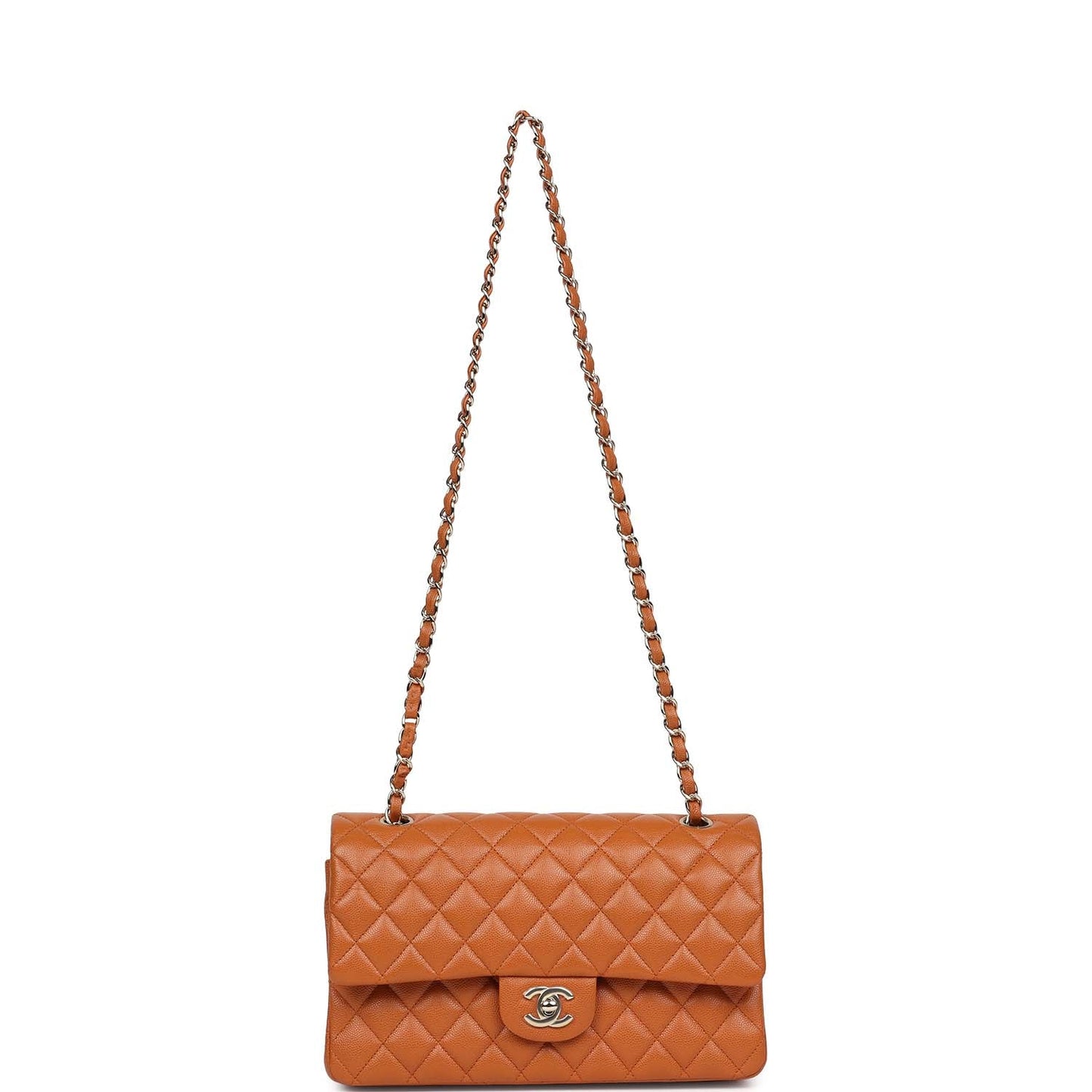 Chanel Medium Classic Double Flap Bag Caramel Shiny Caviar Light Gold Hardware
