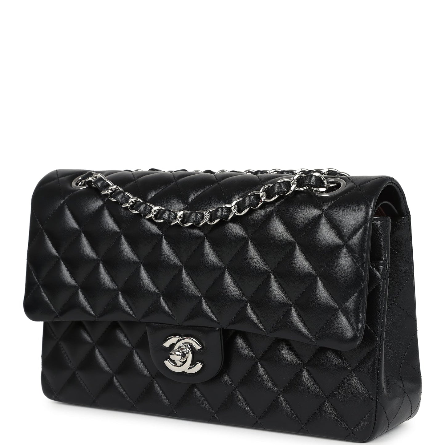 Chanel Medium Classic Double Flap Bag Black Lambskin Silver Hardware
