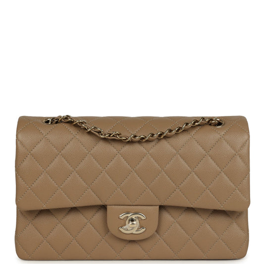 Chanel Medium Classic Double Flap Bag Light Brown Caviar Light Gold Hardware