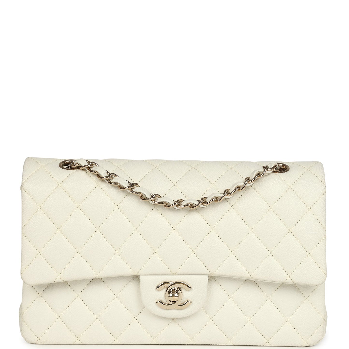 Chanel Medium Classic Double Flap White Caviar Light Gold Hardware