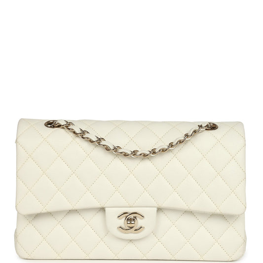 Chanel Medium Classic Double Flap White Caviar Light Gold Hardware