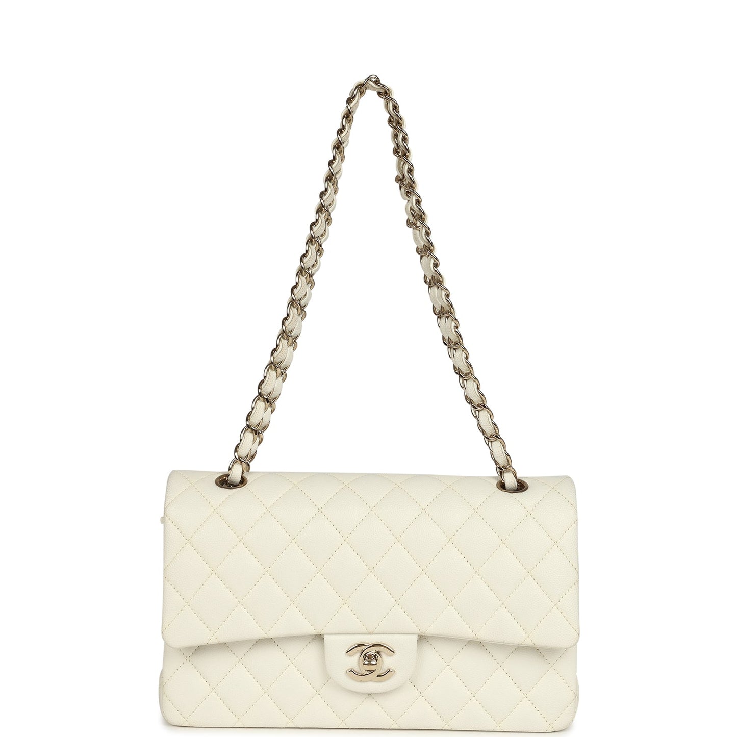 Chanel Medium Classic Double Flap White Caviar Light Gold Hardware