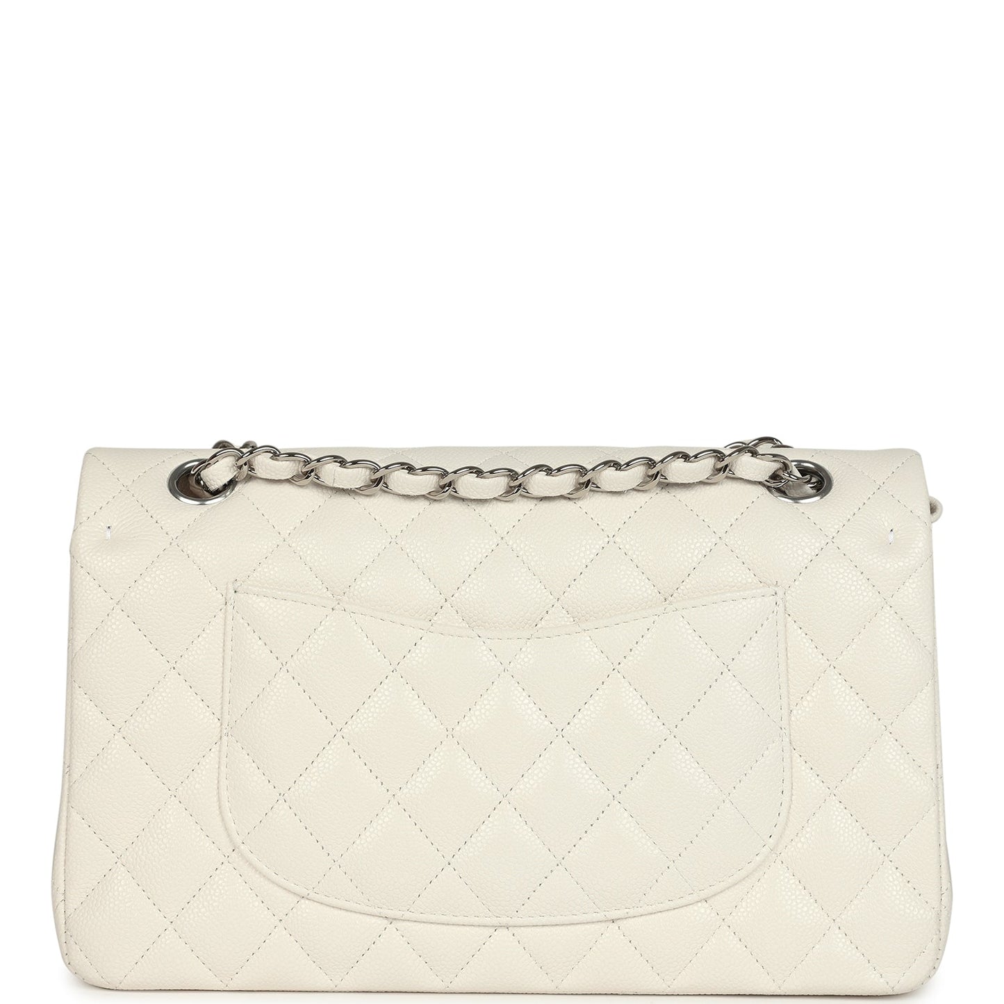 Chanel Medium Classic Double Flap White Shiny Caviar Silver Hardware