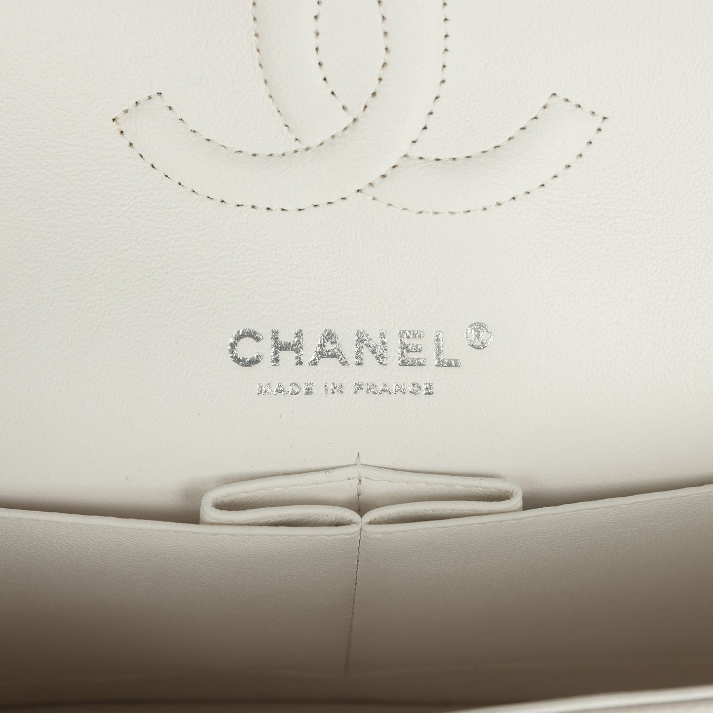 Chanel Medium Classic Double Flap White Shiny Caviar Silver Hardware