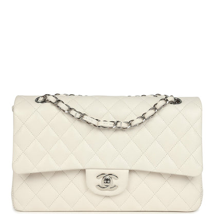 Chanel Medium Classic Double Flap White Shiny Caviar Silver Hardware