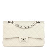 Chanel Medium Classic Double Flap White Shiny Caviar Silver Hardware