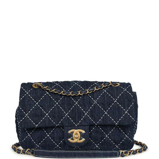 Chanel Medium Classic Flap Bag Blue Denim Aged Gold Hardware