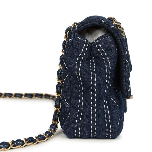 Chanel Medium Classic Flap Bag Blue Denim Aged Gold Hardware