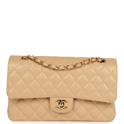 Chanel Medium Classic Double Flap Beige Caviar Gold Hardware