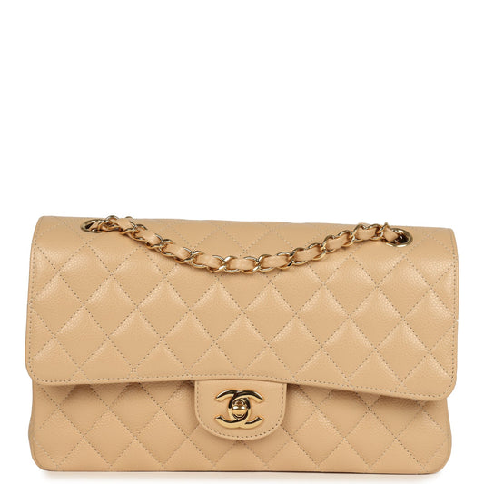 Chanel Medium Classic Double Flap Beige Caviar Gold Hardware