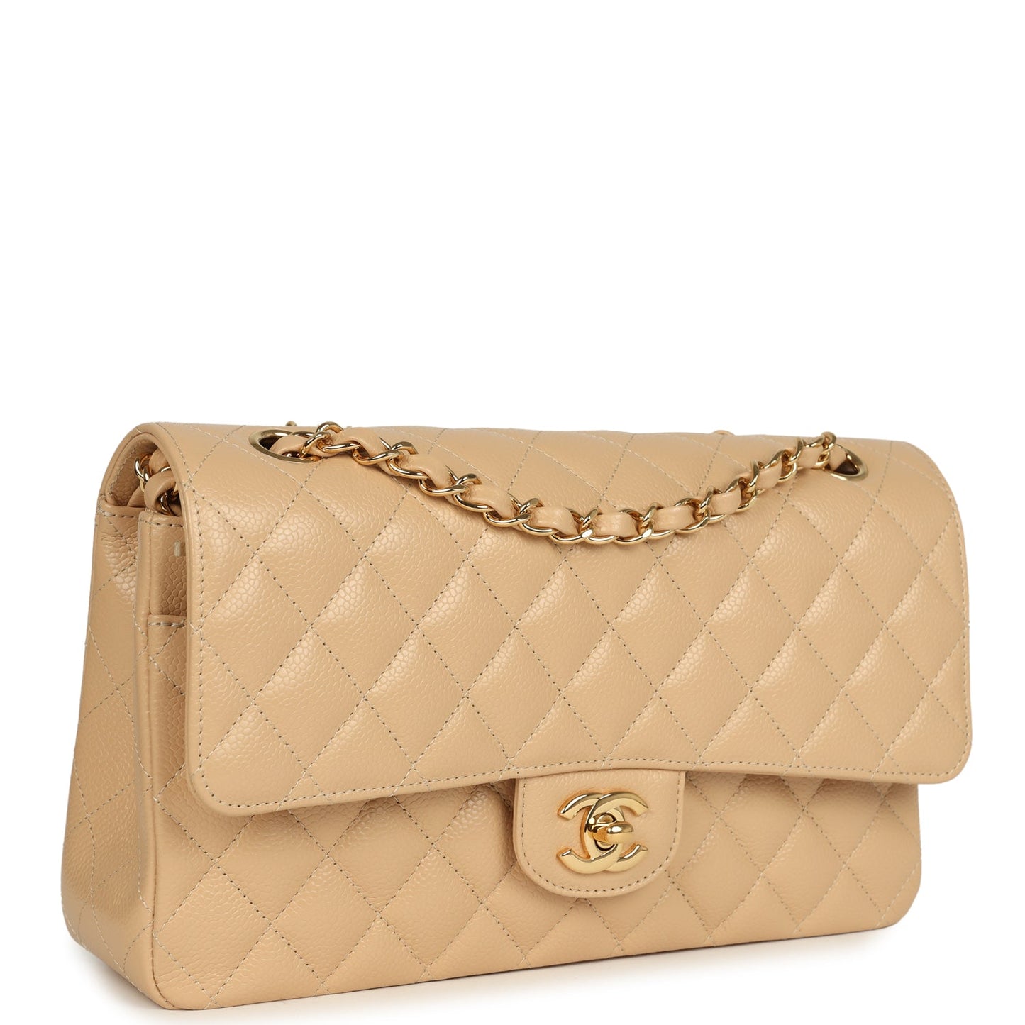 Chanel Medium Classic Double Flap Beige Caviar Gold Hardware